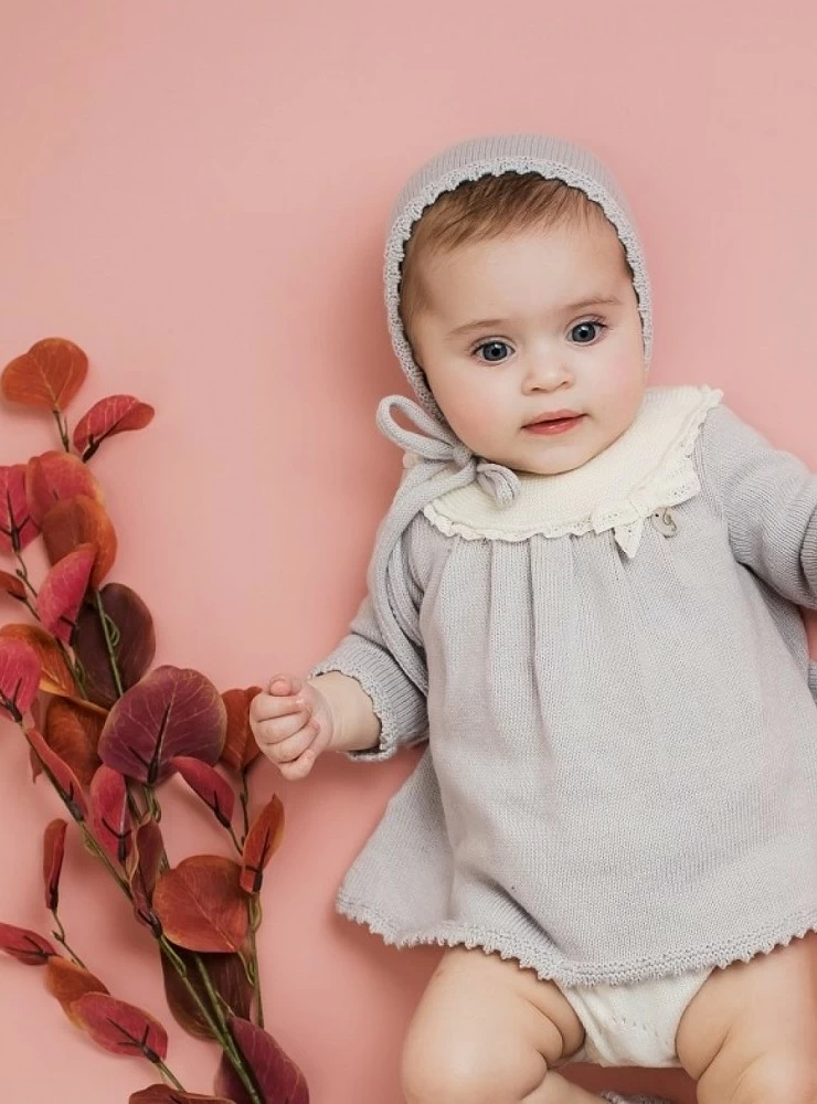 Bellota collection knitted dress and bonnet set