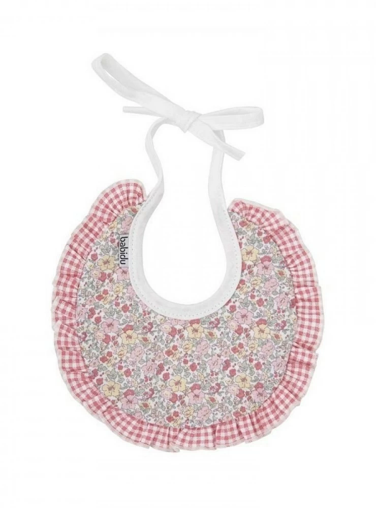 Bib with free flowers with gingham check. Gardenia Collection