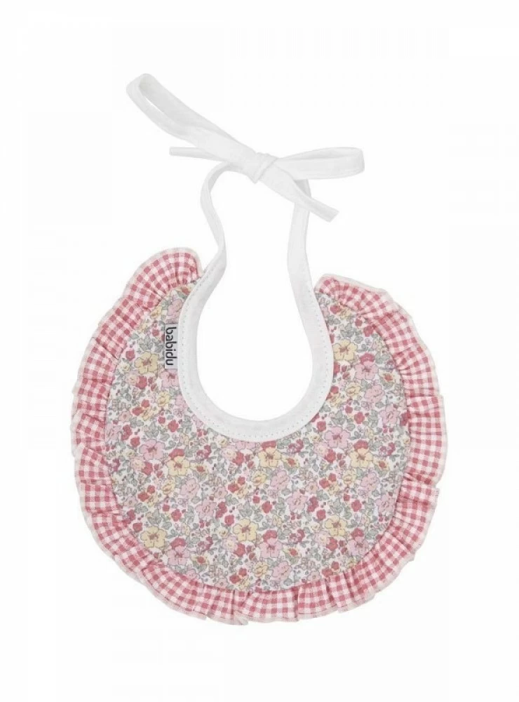 Bib with free flowers with gingham check. Gardenia Collection