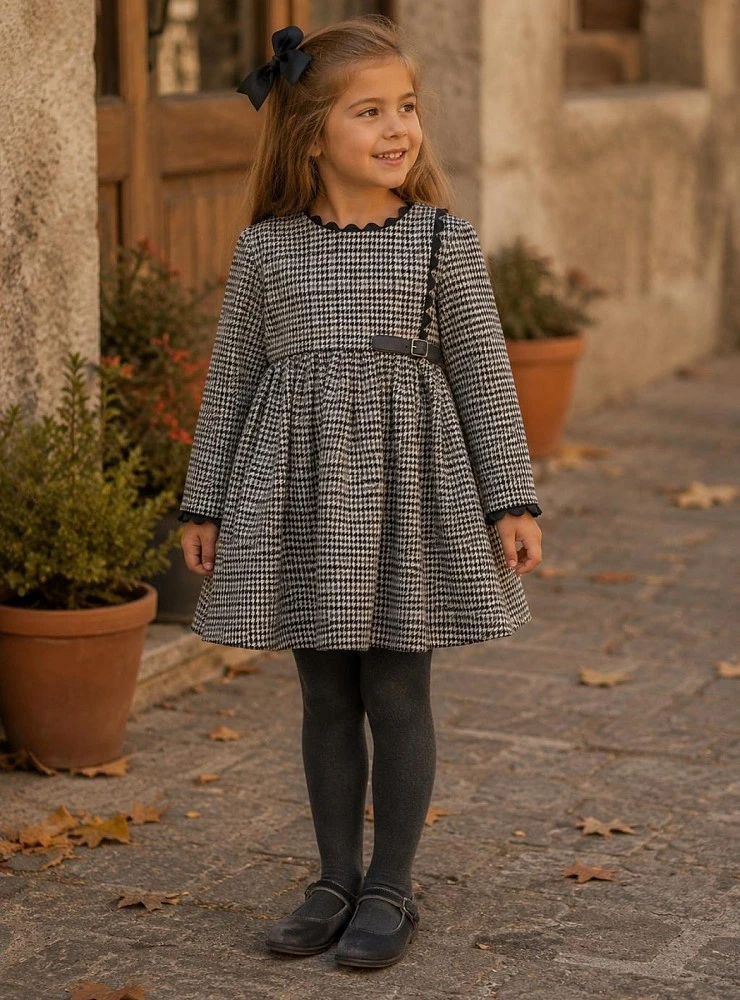 Black herringbone dress for girls – Mon Petit