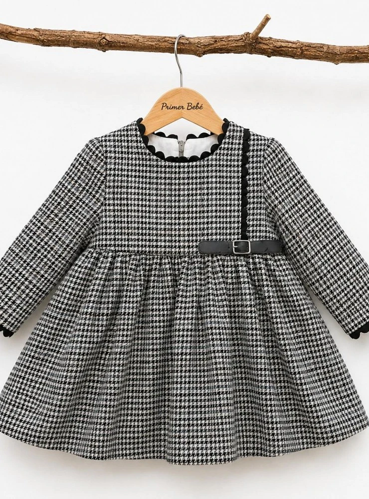 Black herringbone dress for girls – Mon Petit
