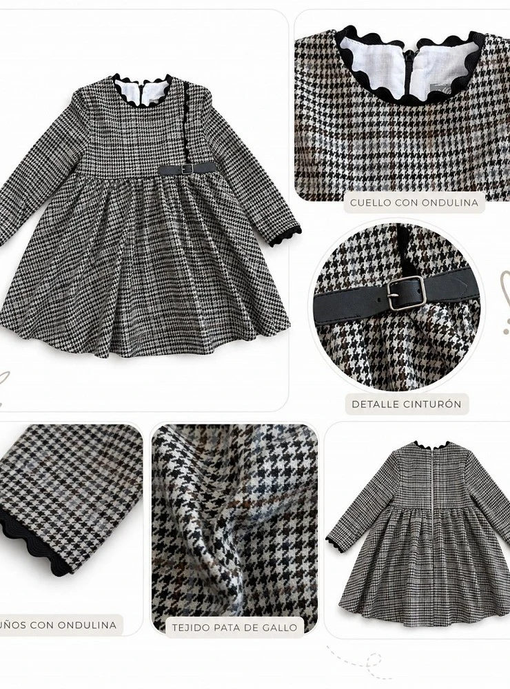 Black herringbone dress for girls – Mon Petit