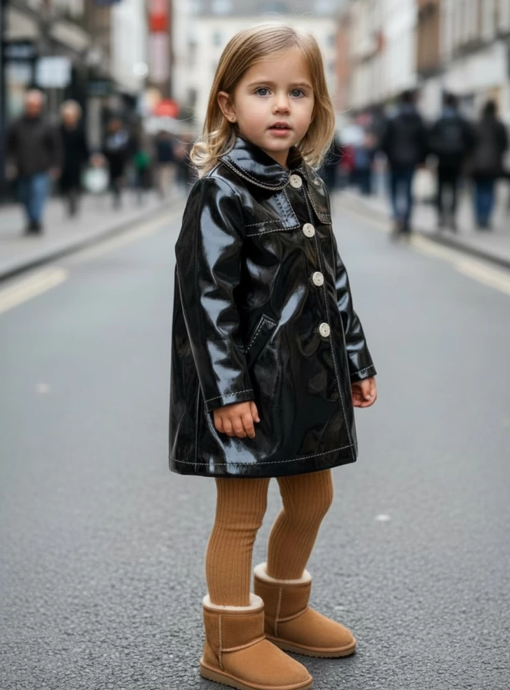 Black patent leather coat with lapels from La Martinica