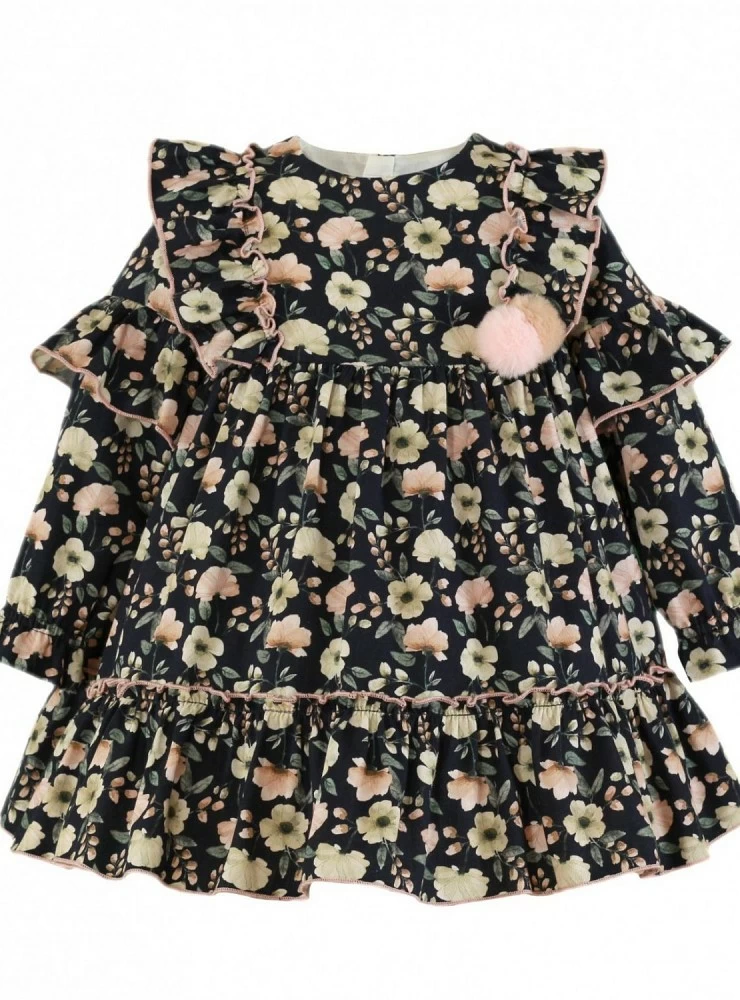 Black viella dress with pastel flowers