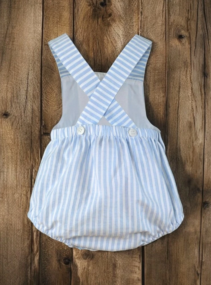 Blue and white baby romper for boys.