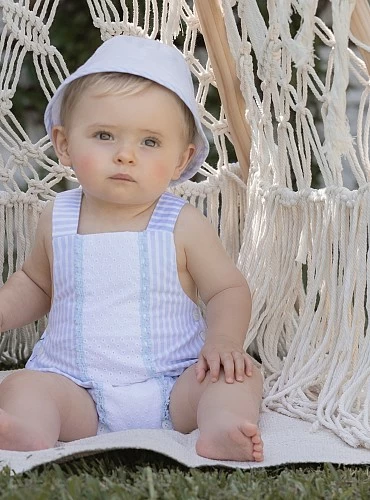 Blue and white baby romper for boys.