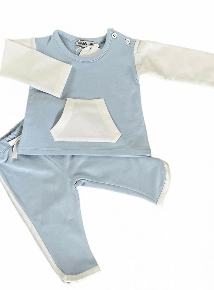 Blue and white cotton tracksuit for boy