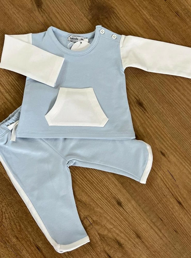 Blue and white cotton tracksuit for boy