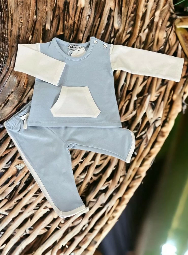 Blue and white cotton tracksuit for boy