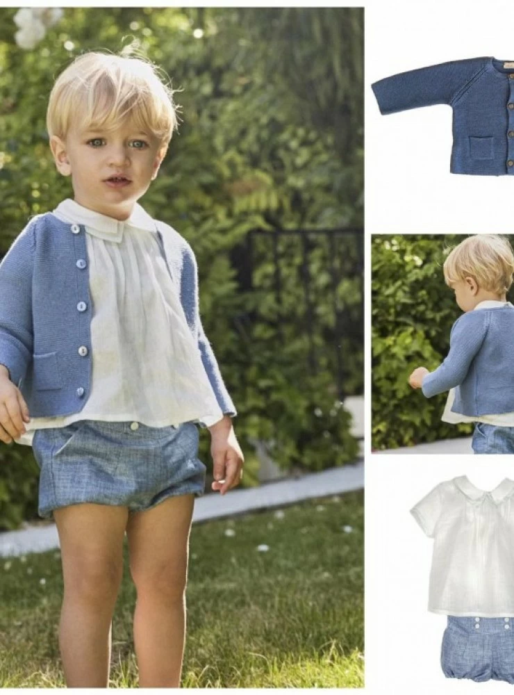 Blue melange linen boy's outfit. Cute