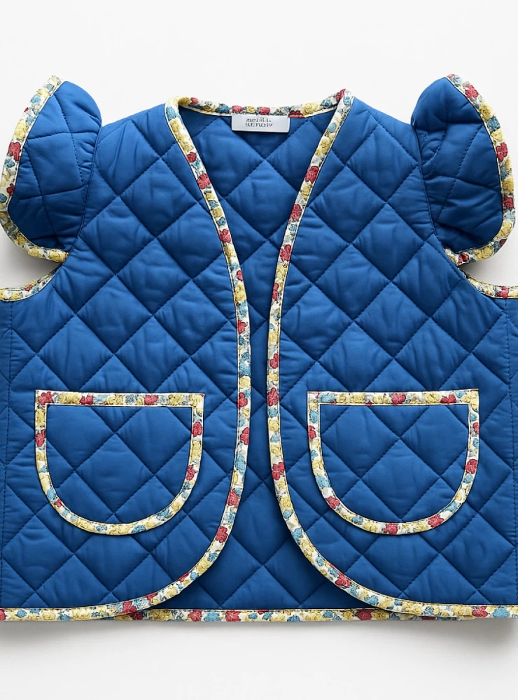 Blue quilted vest from Mon petit bonbon Liberty collection