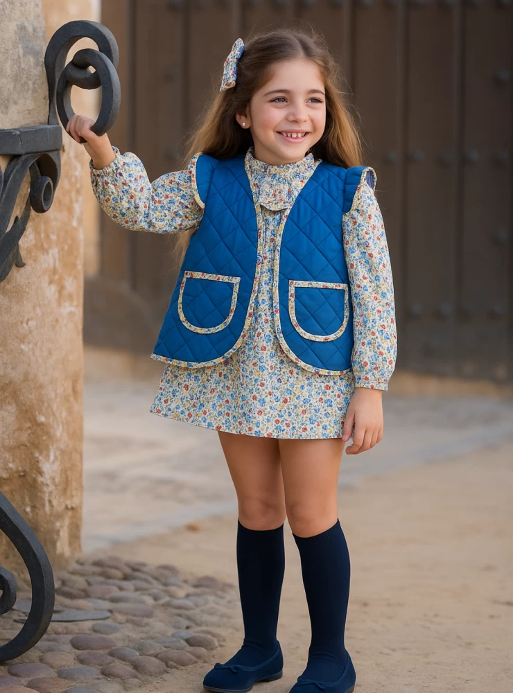 Blue quilted vest from Mon petit bonbon Liberty collection