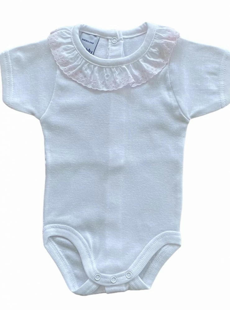 Body Algodón manga larga Tira Bordada LARANJINHA P410036 Blanco/celeste -  Tienda moda infantil online