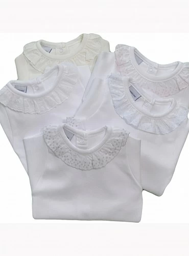 Body exterior de algodón con cuello y puños de puntilla, Varios colores. O-Inv