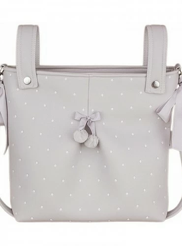 Bolso panera de polipiel con bodoques y pompones