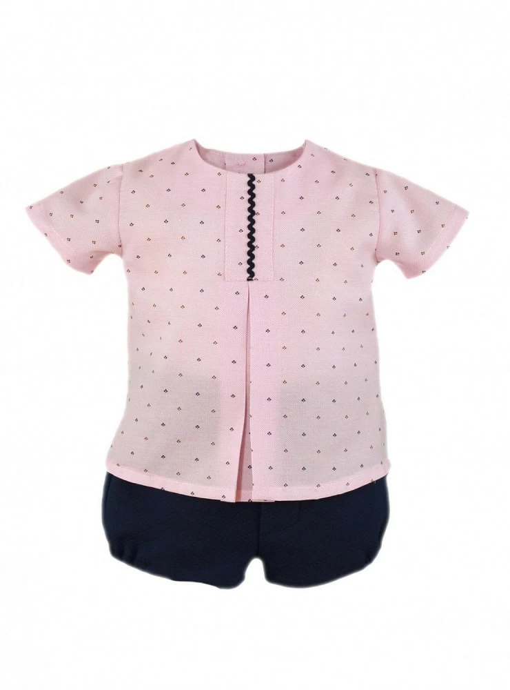 Boy set. Pink blouse and navy bloomers.