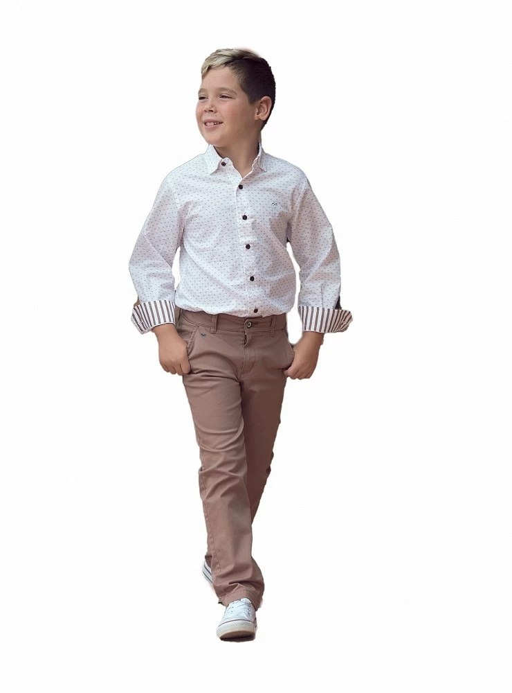 Boy shirt in white with camel.