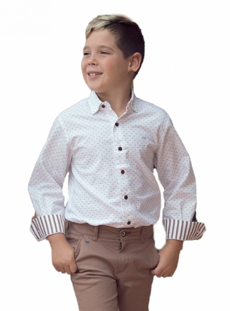 Boy shirt in white with camel.
