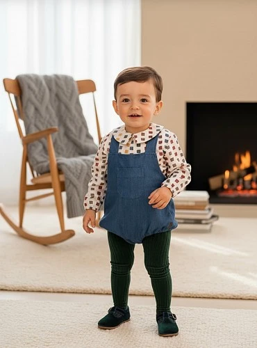 Boy's denim overalls and blouse set, Parchis Collection