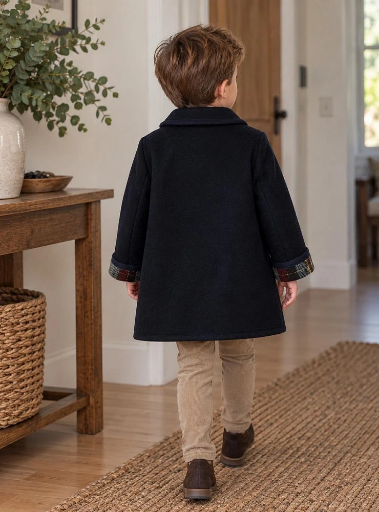 Boys' Austrian coat in navy and brown wool cloth.