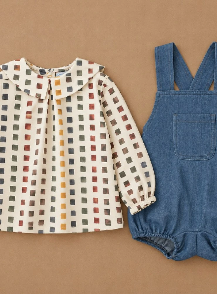 Boy's denim overalls and blouse set, Parchis Collection