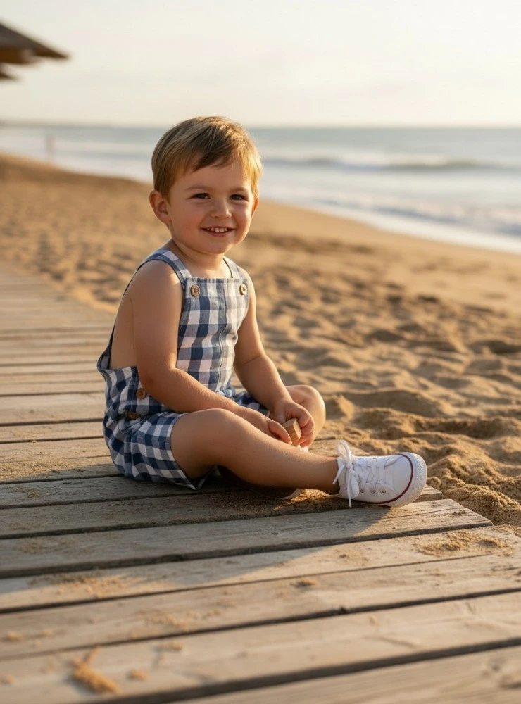 Boy's dungarees in blue and white checks