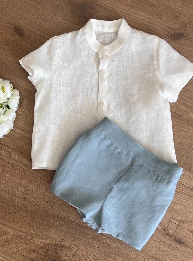 Boys' formal outfit with linen shirt and bloomers, Ocean collection