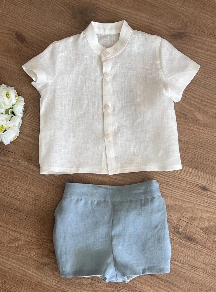 Boys' formal outfit with linen shirt and bloomers, Ocean collection