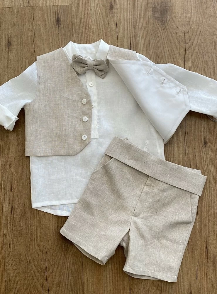 Boy's linen trousers with sash. three colors