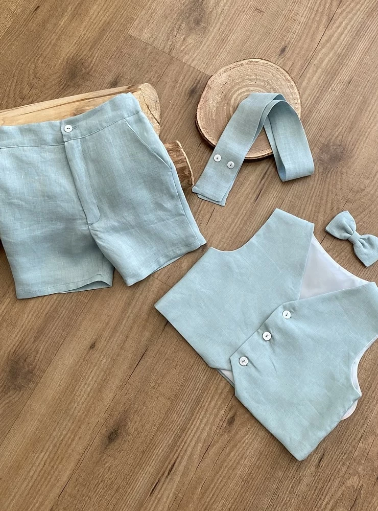 Boy's linen trousers with sash. three colors