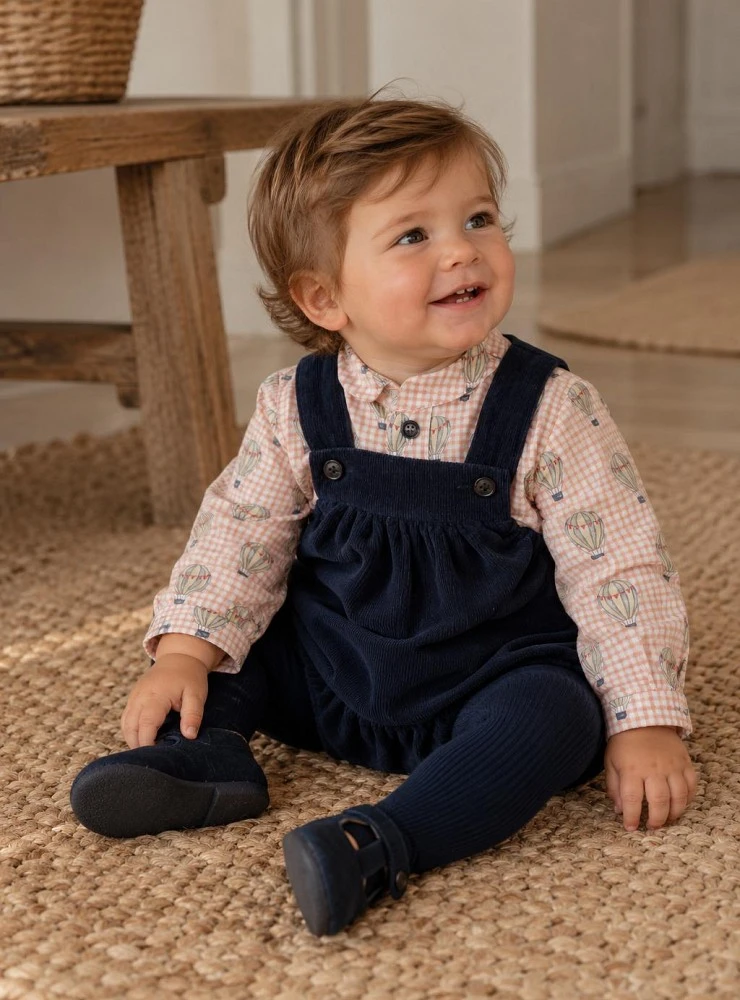 Boys' Navy Corduroy Dungarees and Balloon-Print Blouse Set – Balloons Collection