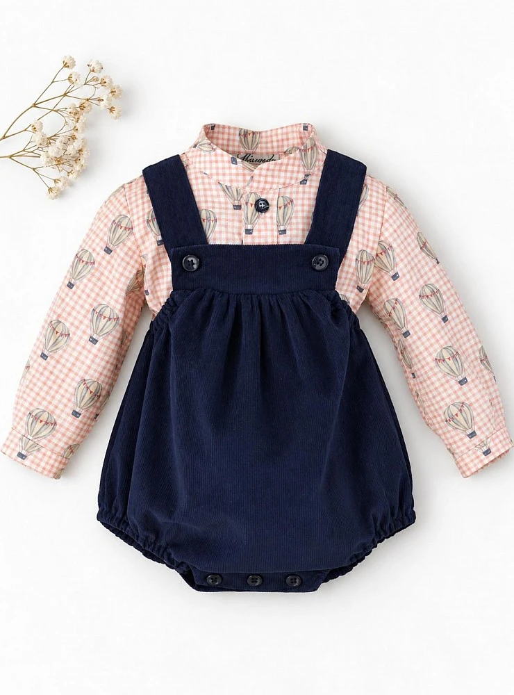 Boys' Navy Corduroy Dungarees and Balloon-Print Blouse Set – Balloons Collection