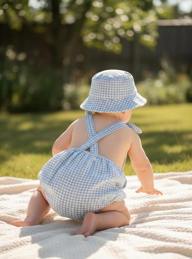 Boy's outfit. Romper and hat. Provencal Collection