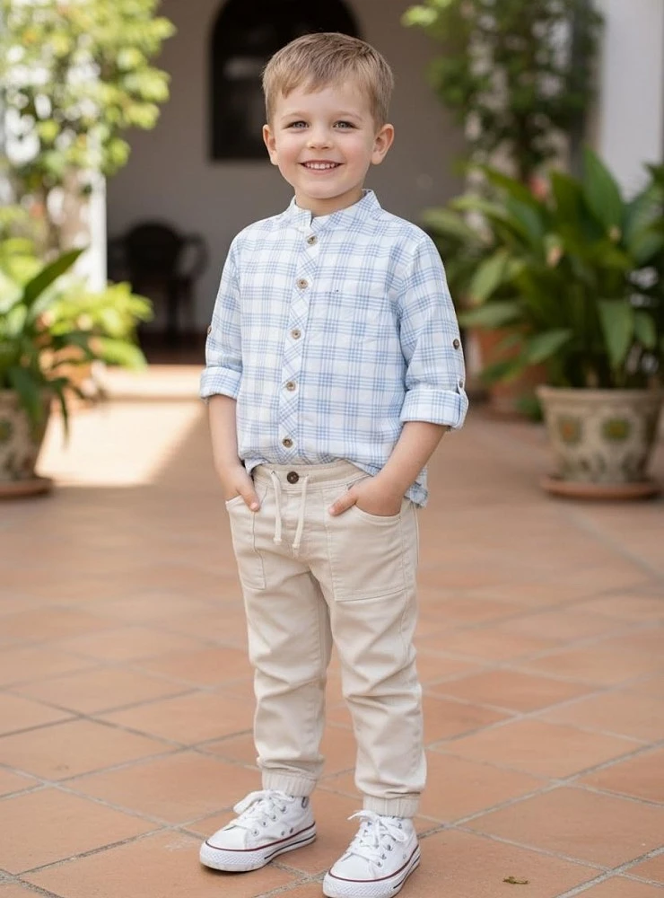 Boys' sand-colored jogger pants. Edmonton Collection.