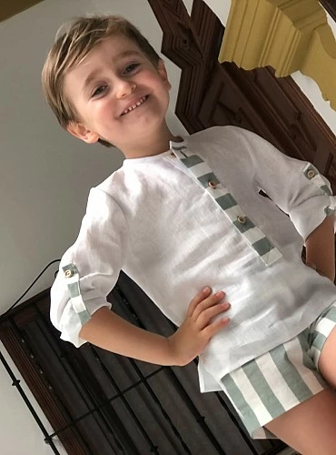 Boy's set by copo. White and dry green stripes