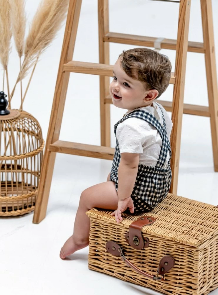 Boy's set of black gingham overalls and Cocote blouse