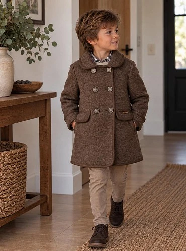 Boys' Austrian coat in navy and brown wool cloth.