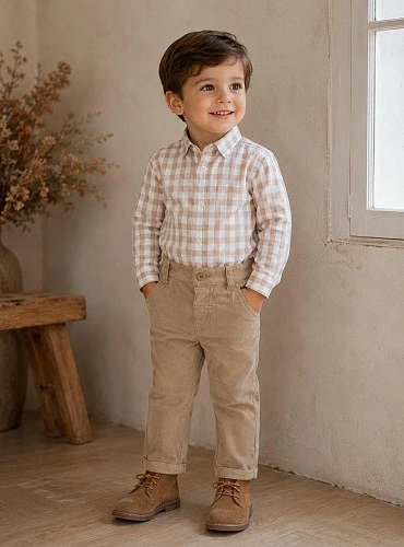 Boys' outfit: plaid shirt and corduroy trousers – Toffee Collection
