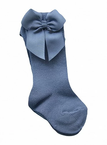 Calcetín alto o calza punto liso con lazo marca Cóndor color 449 azul Francia