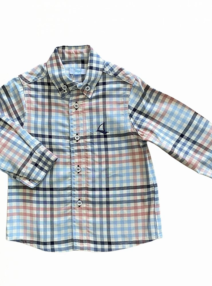 Camisa para niño corte clasico en cuadros de colores. Marca Foque