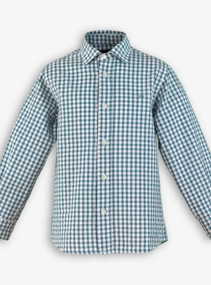 Camisa para niño en cuadros azul verdoso