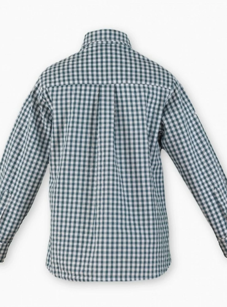 Camisa para niño en cuadros azul verdoso