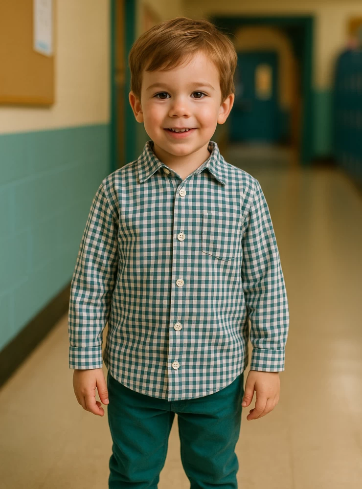 Camisa para niño en cuadros azul verdoso