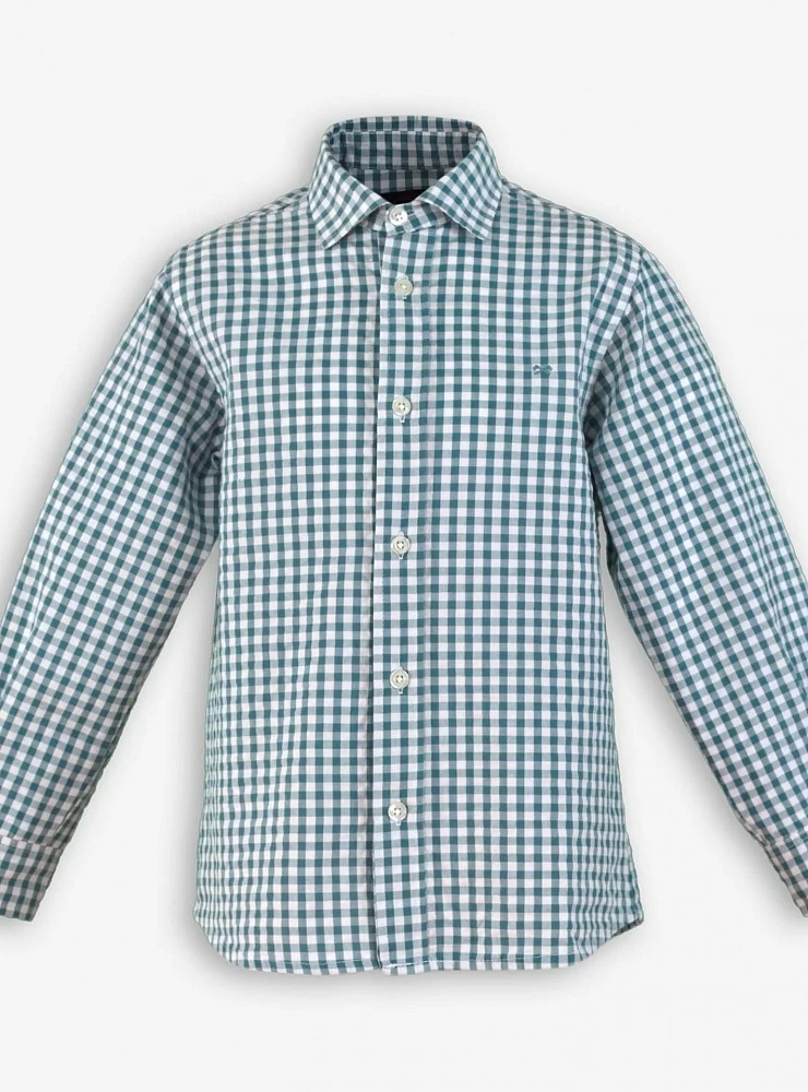 Camisa para niño en cuadros azul verdoso