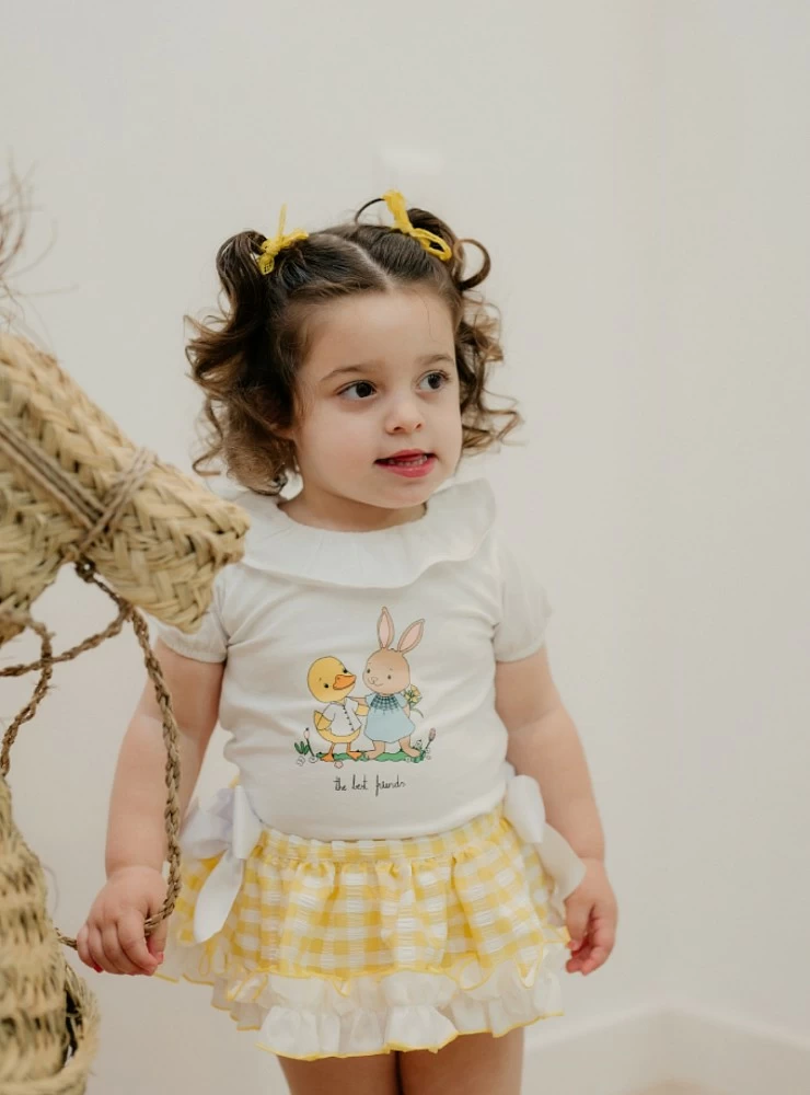 Camiseta y braguita para niña de Pio Pio Colección Vichy Amarillo