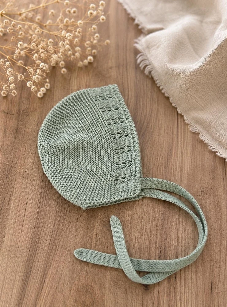Capota de punto unisex para bebé en verde esmeralda y verde empolvado