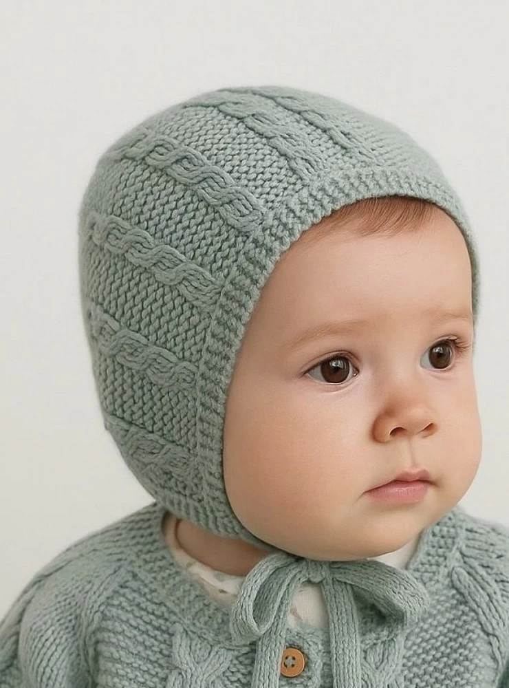 Capota unisex en punto color verde seda