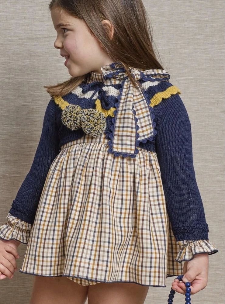"Castaña" Collection Baby Girl Dress with Jacket and Matching Bloomers by La Martinica