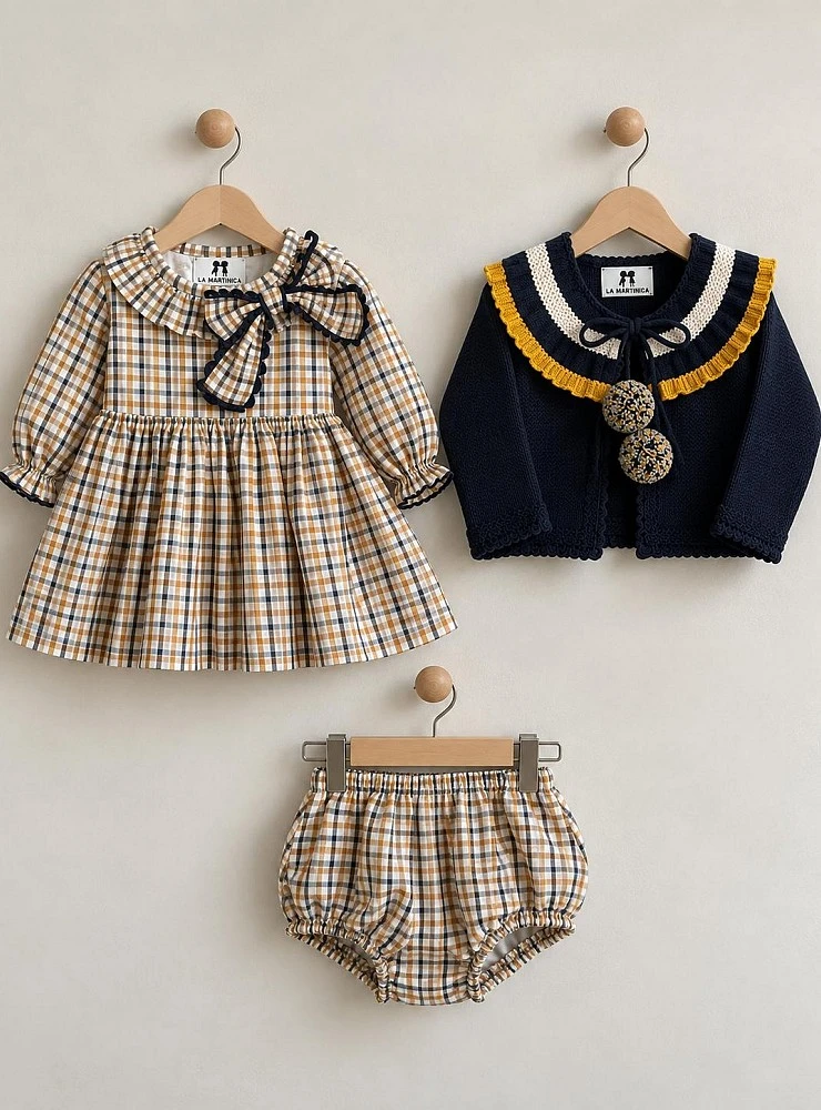 "Castaña" Collection Baby Girl Dress with Jacket and Matching Bloomers by La Martinica