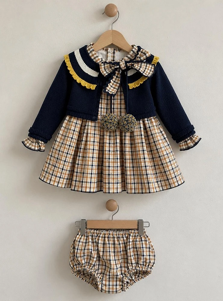 "Castaña" Collection Baby Girl Dress with Jacket and Matching Bloomers by La Martinica
